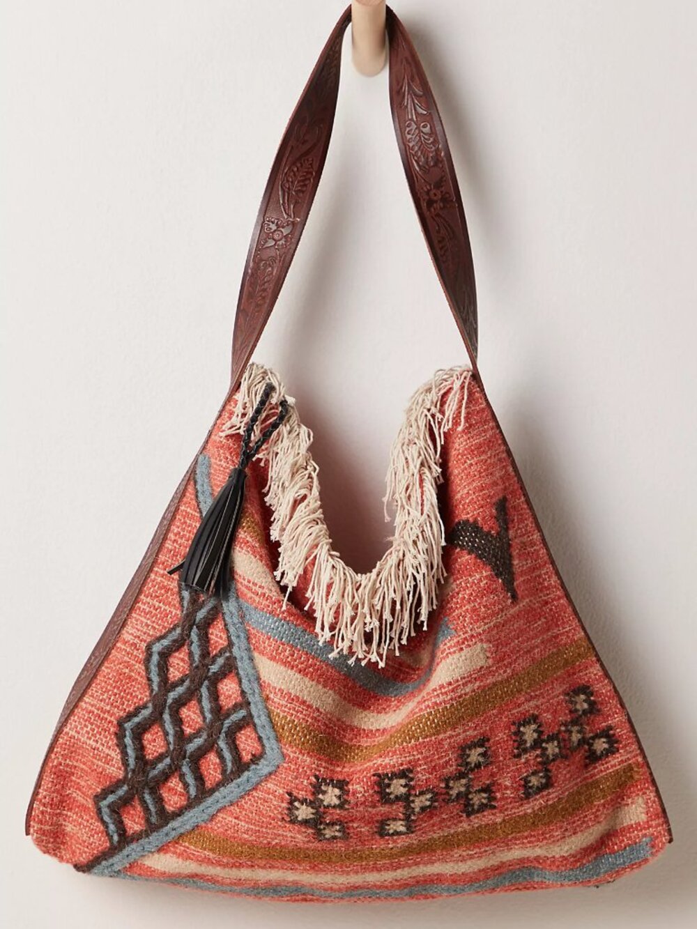 FREE PEOPLE Whimsy Rug Slouchy Tote In Rust NWT